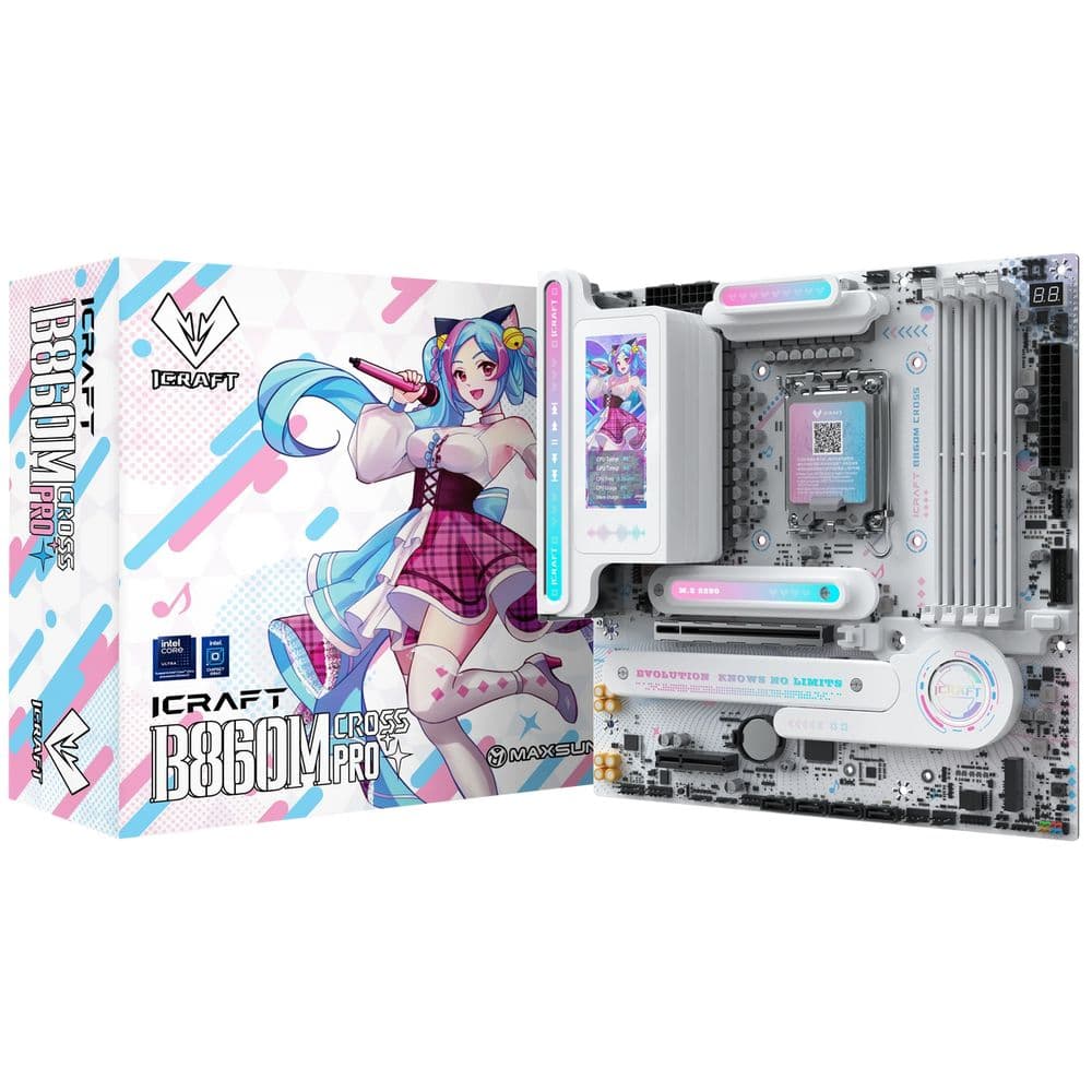 Материнская плата Maxsun MS-iCraft B860M CROSS PRO B860, LGA1851, 4*DDR5, 1*PCIEx16, 1*PCIEx4, 3*M.2, 1*TypeC, 8*USB3.2Gen2, 2*USB3.2Gen1, 3*USB2.0, 4*SATA3.0, 5G, Type-C(DP), DP, HDMI, M-ATX, RTL