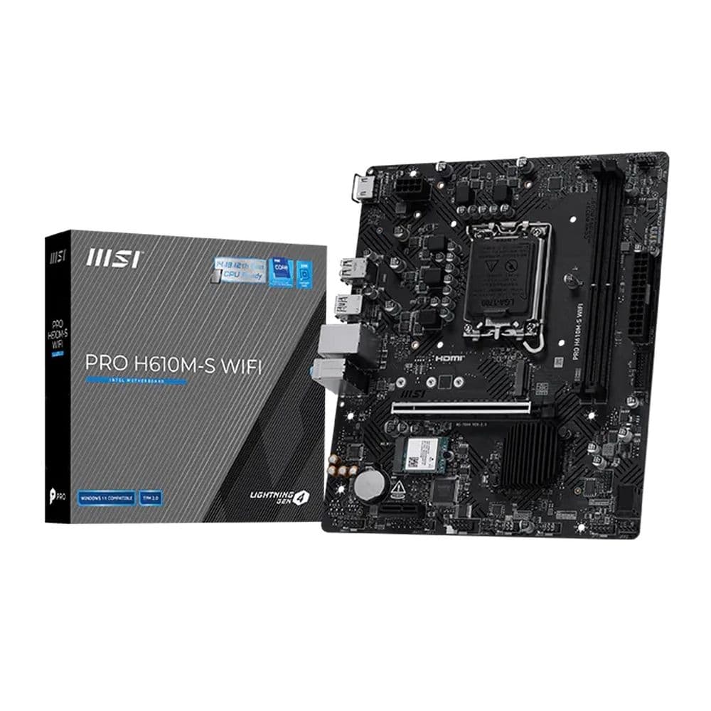 Материнская плата MSI PRO H610M-S WIFI H610, LGA1700, 2*DDR5, 1*PCIEx16, 1*PCIEx1, 1*M.2, 4*USB3.2Gen1, 8*USB2.0, 2*SATA3.0, 1G, HDMI, M-ATX, RTL