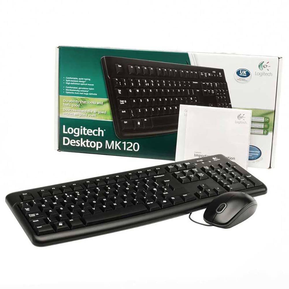Комплект клавиатура и мышь Logitech Комплект Desktop MK120 |920-002561| клавиатура K120 черная, 104 клавиши с защитой от воды, |920-002561| мышь M100, черная, оптическая, 3 кнопки, USB