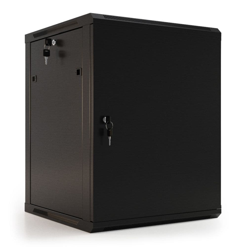 Шкаф Hyperline WRline WR-TW-1245-SR-RAL9004 настенный 19-дюймовый (19"), 12U, 650x600х450мм, цельнометаллическая дверь с замком, цвет черный (RAL9004) (разобранный)