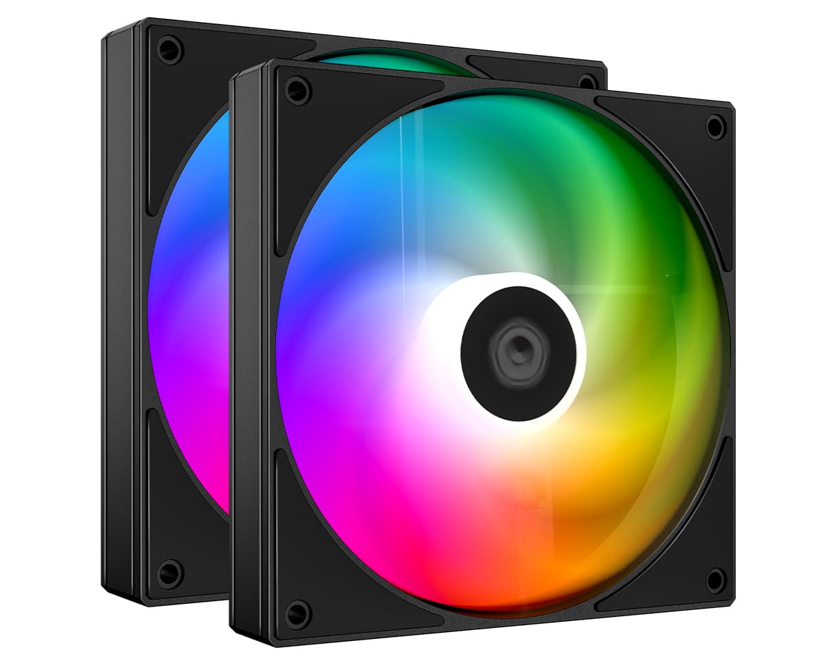 Вентилятор ID-COOLING AS-140-ARGB-K DUET (2 in 1) 140x140x25мм (32шт./кор, PWM, резиновые углы, черный, 300-1800об/мин, супертихий) BOX