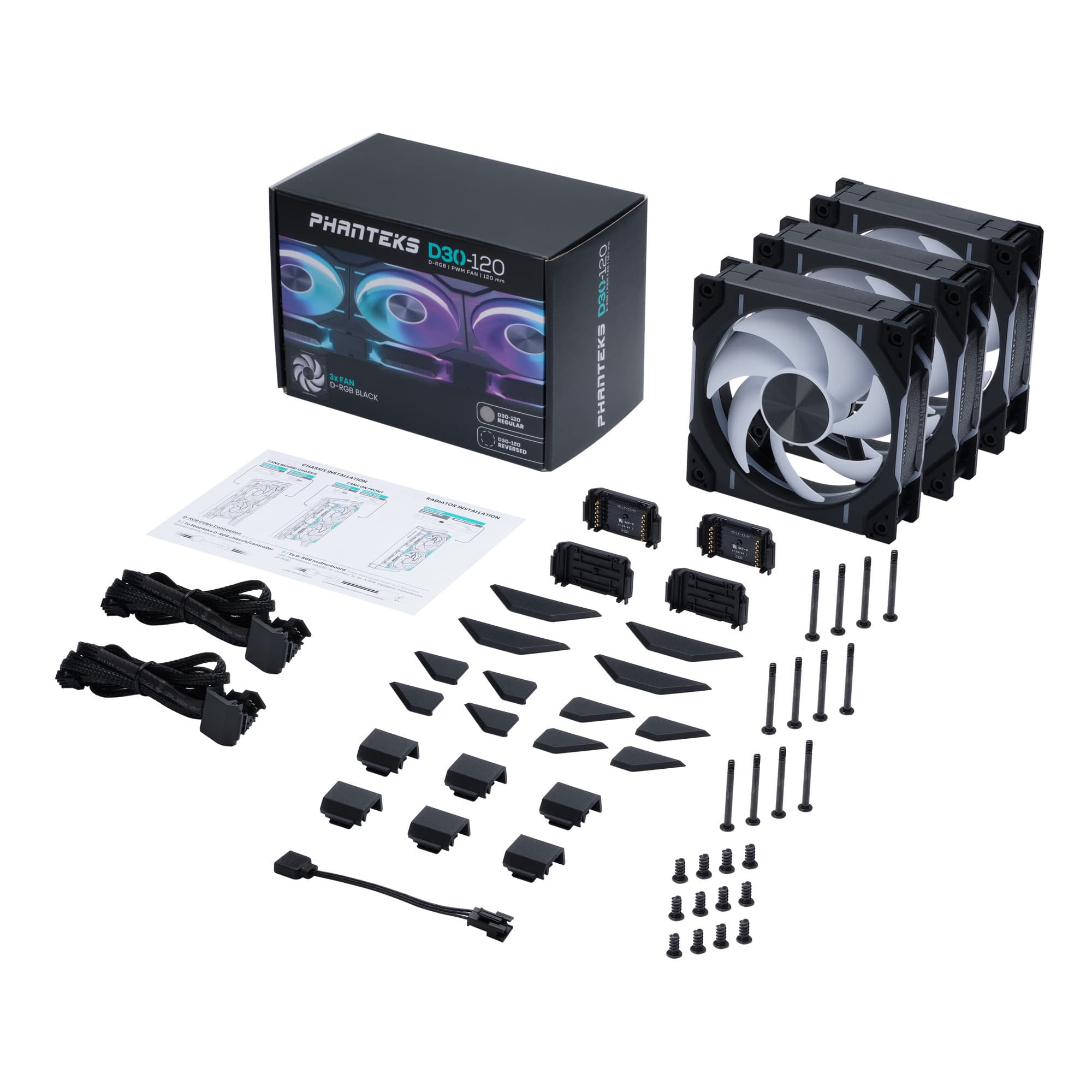 Комплект вентиляторов (3шт.) PHANTEKS D30 DRGB Black 120x120x30мм (PWM, 10шт./кор, 250-2000 об/мин, 30.2dBa) / PH-F120D30_DRGB_PWM_BK01_3P_RU