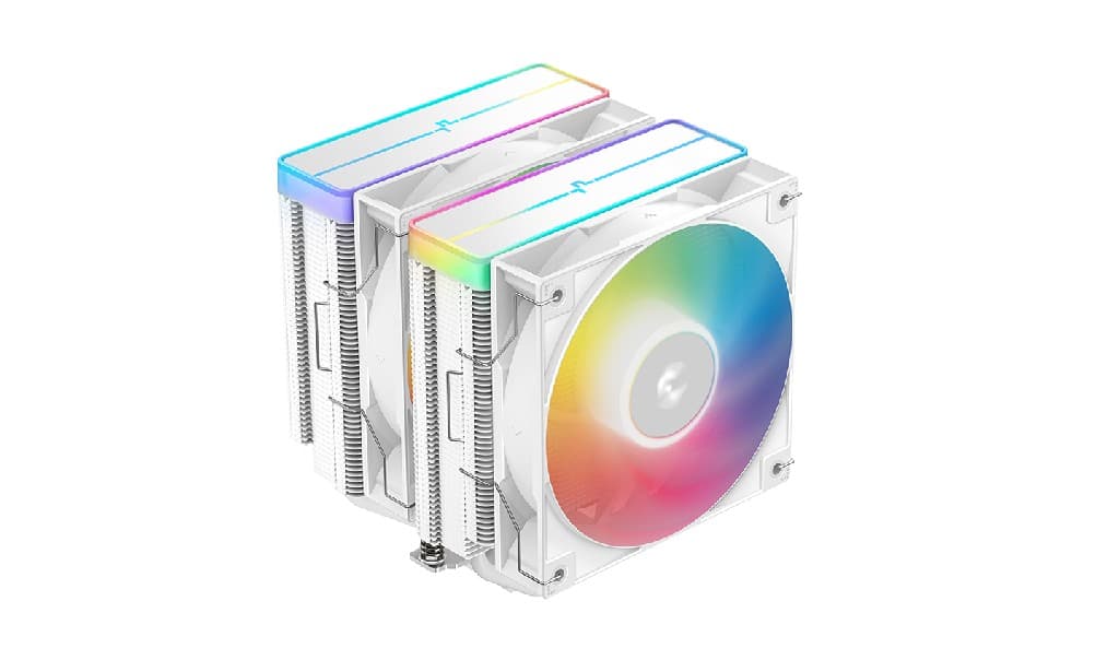 Кулер DEEPCOOL AG620 WH ARGB V2 LGA20XX/1700/1200/115X/AM5/AM4 (9шт/кор, TDP 260W, PWM, ARGB DUAL Fan 120mm, 6 тепл. трубок, Copper Base, белый) RET