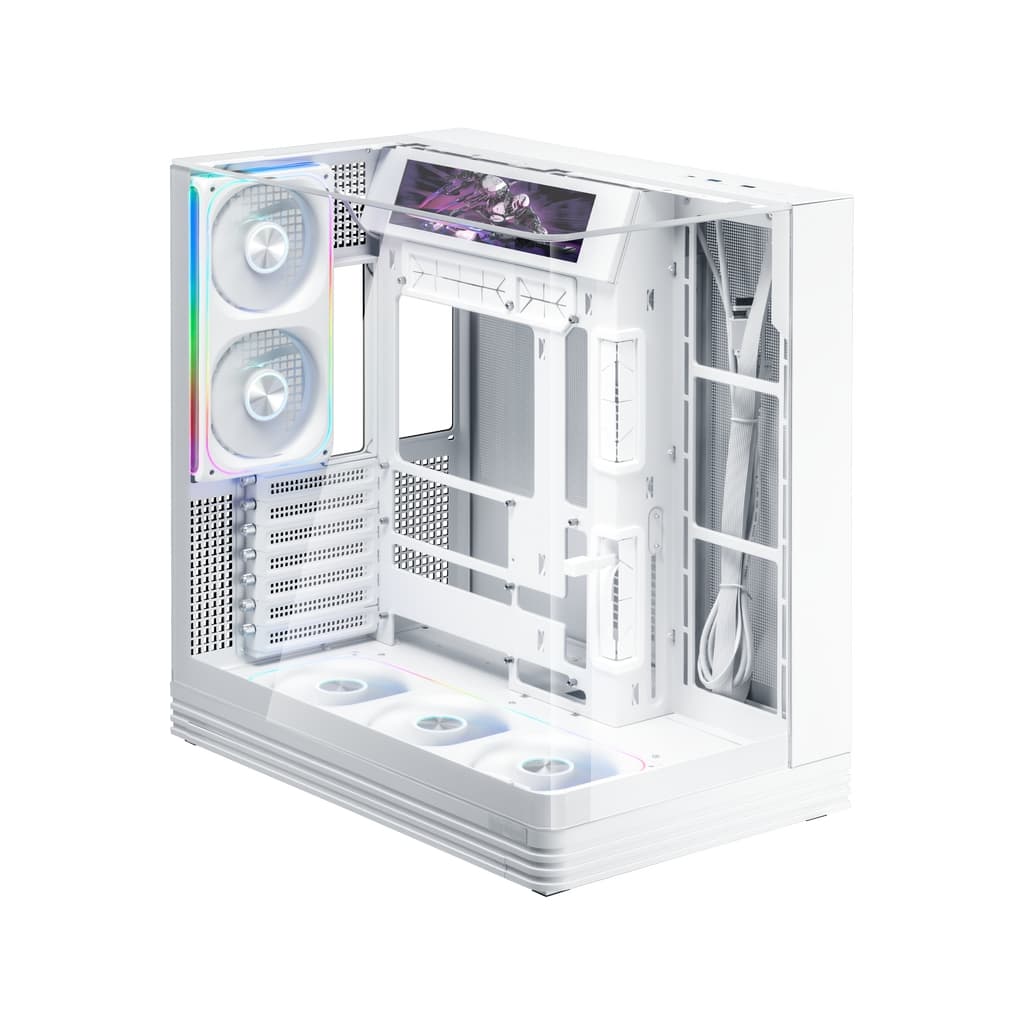 Корпус 1STPLAYER OV8S White / ATX BTF / 9.16" LCD display / 5x120mm ARGB fans & hub / OV8S-WH-1FP7R-3-W-1FP7-2-W-HUB3
