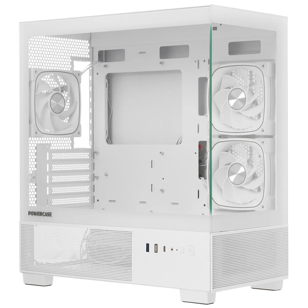 Корпус Powercase Vision Micro S4W, Tempered Glass, Type-C, 3x 120mm ARGB PWM Fan, ARGB+PWM HUB, белый, mATX  (CVMMSHW-A3)