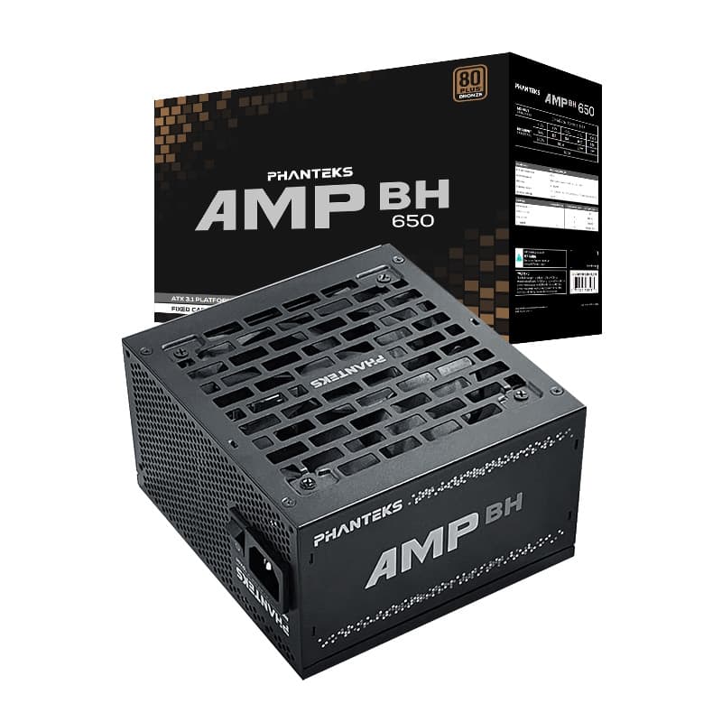 Блок питания PHANTEKS AMP BH 650W (Без кабеля 12V-2x6 (12+4pin), 80 Plus Bronze, ATX 3.1, DC-DC, APFC, 120mm Fan, Japanese main capacitors, Black) / PH-P650BM_BK01