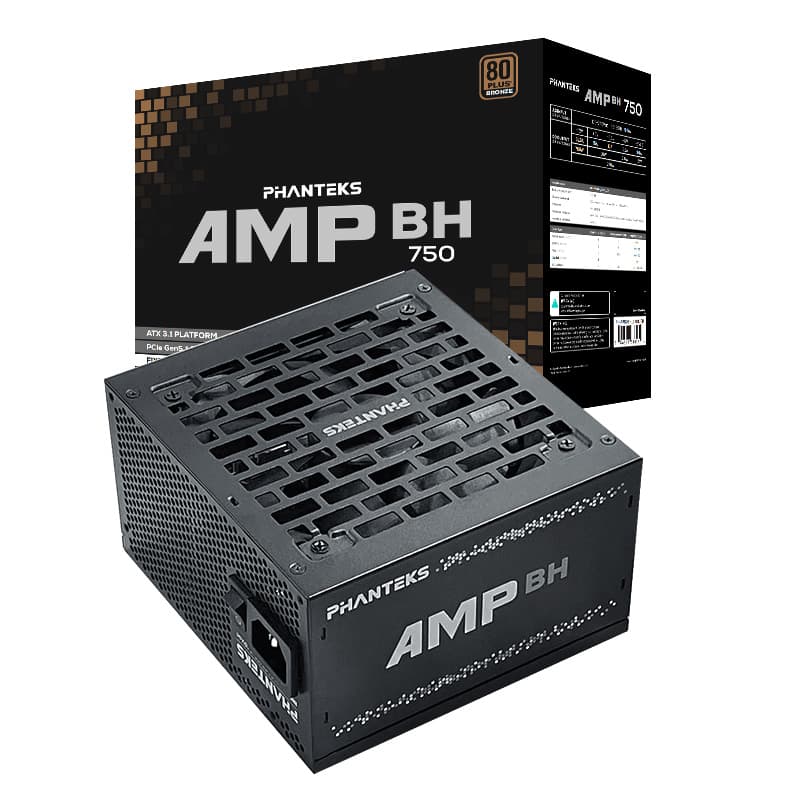 Блок питания PHANTEKS AMP BH 750W (80 Plus Bronze, ATX 3.1, PCIe 5.1, DC-DC, APFC, 120mm Fan, Japanese main capacitors, Black) / PH-P750BM_BK01