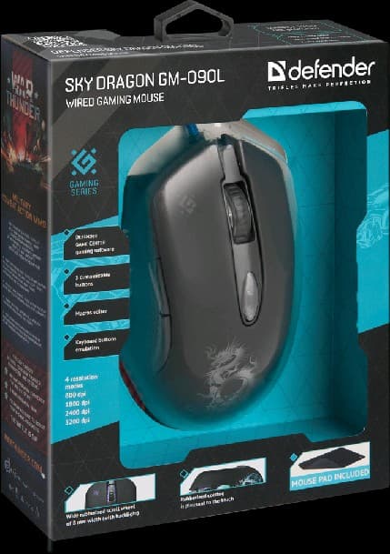Мышь проводная игровая Defender Sky Dragon GM-090L оптика,6кнопок,800-3200dpi