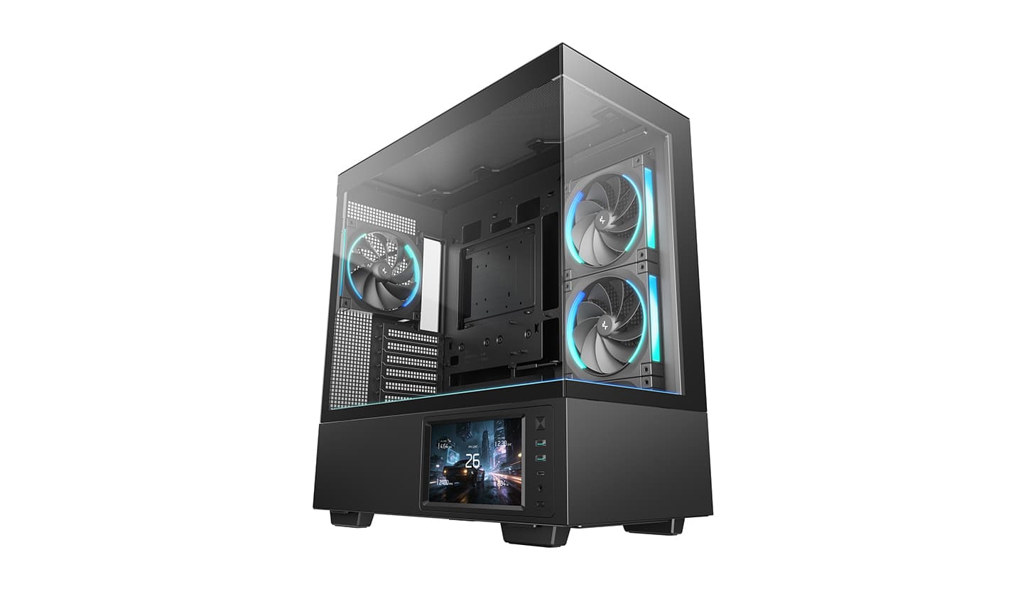 Корпус Deepcool CH690 LCD, TG (aquarium), 4x140mm ARGB Fan, LCD 7 inch, mini-ITX, mATX, ATX, черный