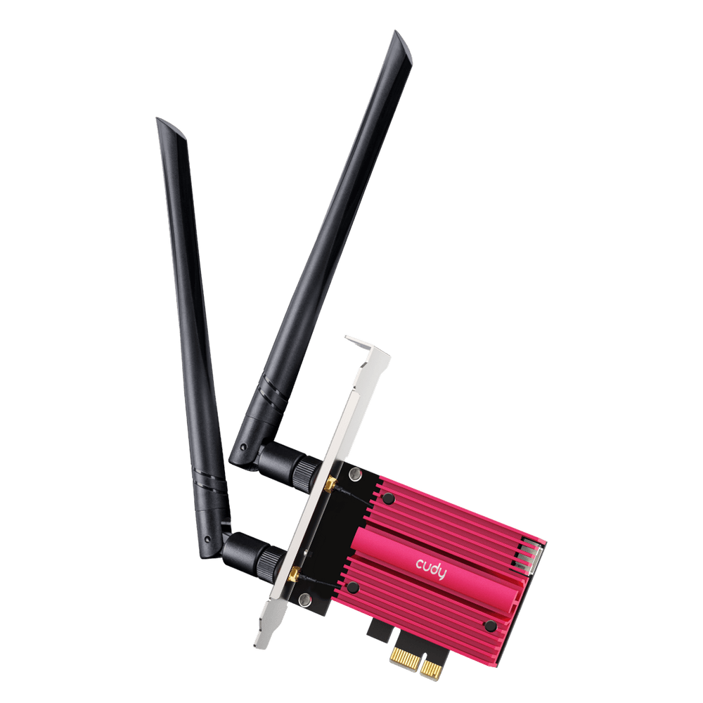 Адаптер беспроводной связи (Wi-Fi) CUDY BE9300 PCI Express Adapter Bluetooth 5.4 PCI Express Adapter with Heatsink, Intel BE200 module, Tri-band 2T2R, Magnetized antenna base, 2 high gain detachable antennas