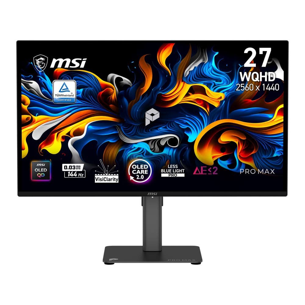 Монитор 26.5" MSI PRO MAX 271QPX14G QD-OLED, 2560x1440, 144Hz, 0,03ms, 250сd/m, 1500000:1 | 2xHDMI(2.1), DP(1.4a), Type-C(PD-15W) | HAS, Pivot, Swivel, InPSU, Speakers, Vesa 100, Black