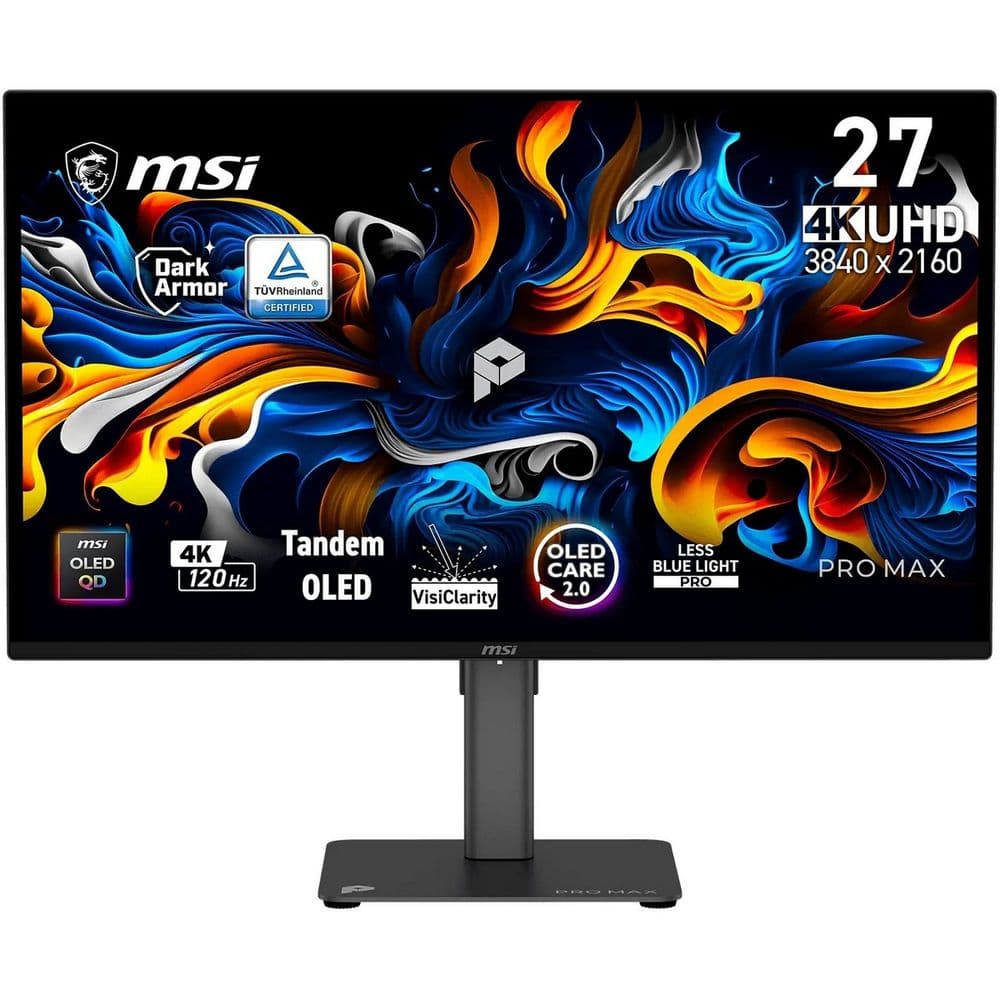 Монитор 26.5" MSI PRO MAX 271UPX12G QD-OLED, 3840x2160, 120Hz, 0,03ms, 250сd/m, 1500000:1 | 2xHDMI(2.1), DP(1.4a), Type-C(PD-15W) | HAS, Pivot, Swivel, InPSU, Speakers, Vesa 100, Black