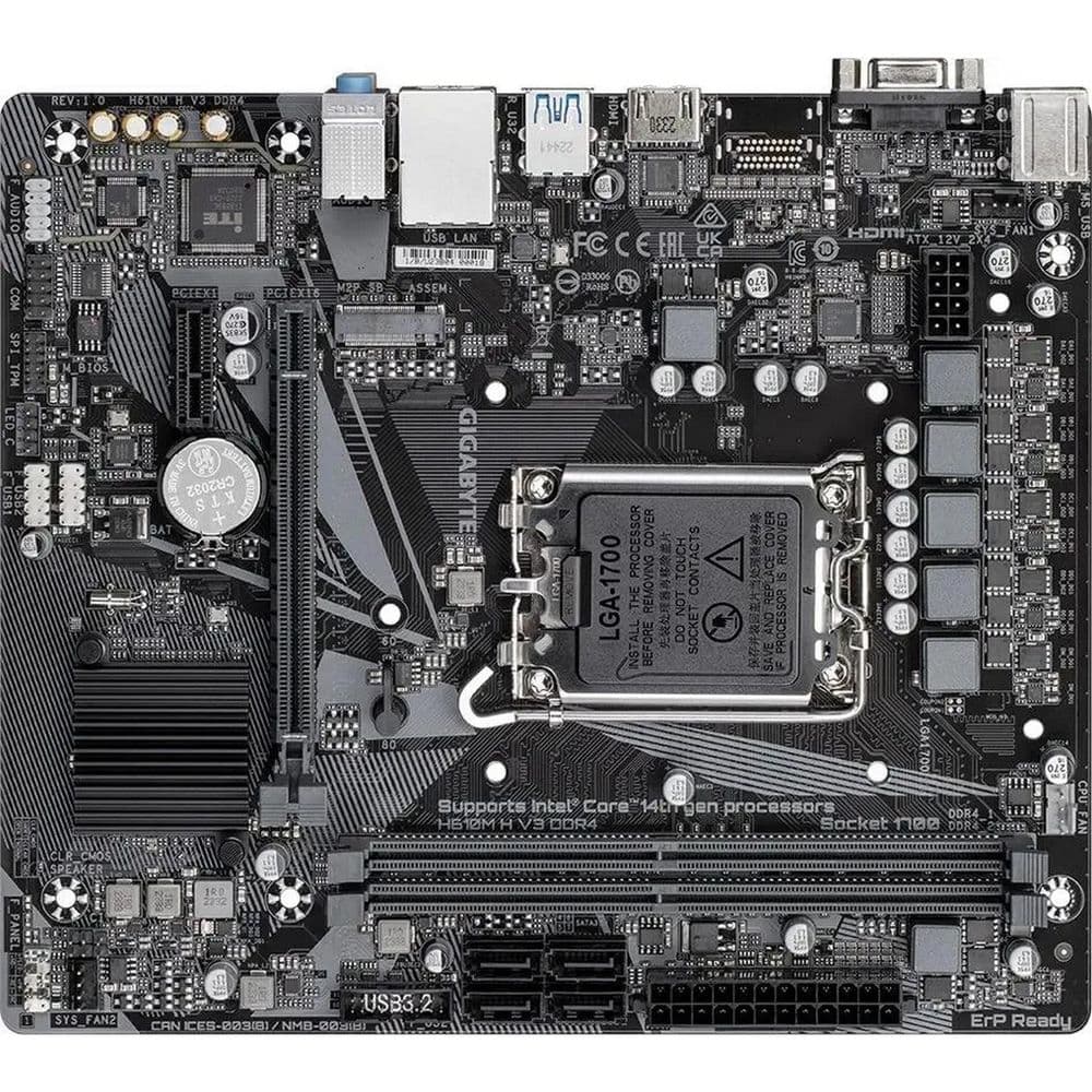 Материнская плата Gigabyte Bad Pack H610M H V3 DDR4, Socket 1700, Intel®H610, 2xDDR4-3200, D-SUB+HDMI, 1xPCI-Ex16, 1xPCI-Ex1, 4xSATA3, 1xM.2, 8Ch Audio, GLan, (4+4)xUSB2.0, (2+2)xUSB3.2, 1xPS/2, mATX, RTL