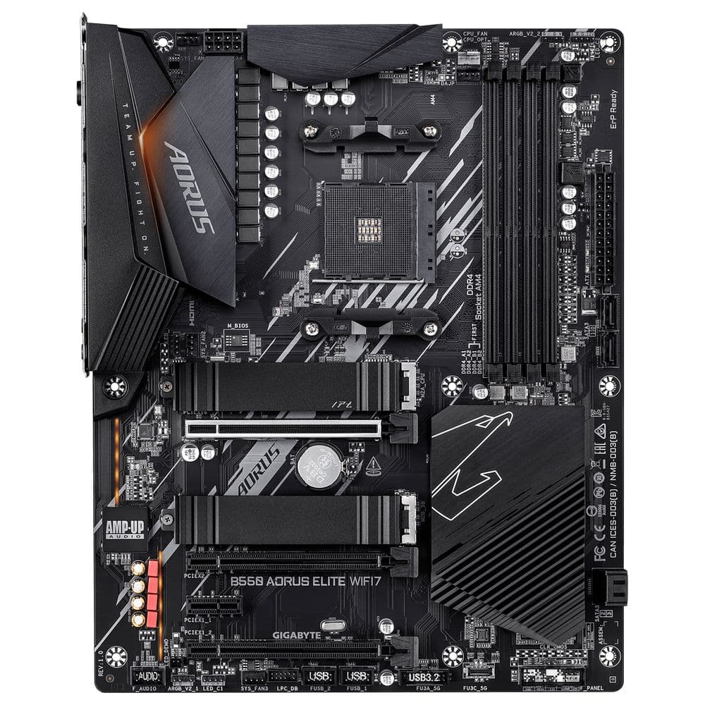 Материнская плата Gigabyte B550 AORUS ELITE WIFI7 B550, AM4, 4*DDR4, 3*PCIEx16, 1*PCIEx1, 2xM.2, 1*TypeC, 5*USB3.2Gen2, 3*USB3.2Gen1, 6*USB2.0, 4xSATA3.0, 2.5G, DP, HDMI, ATX, RTL