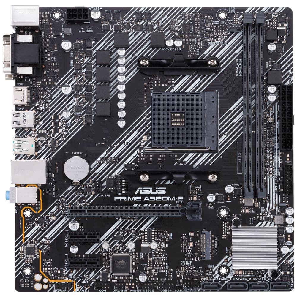 Материнская плата ASUS PRIME A520M-E/CSM A520, AM4, 2*DDR4, 1*PCIEx16, 2*PCIEx1, 1xM.2, 6*USB3.2Gen1, 6*USB2.0, 4xSATA3.0, 1G, VGA, DVI, HDMI, M-ATX, RTL
