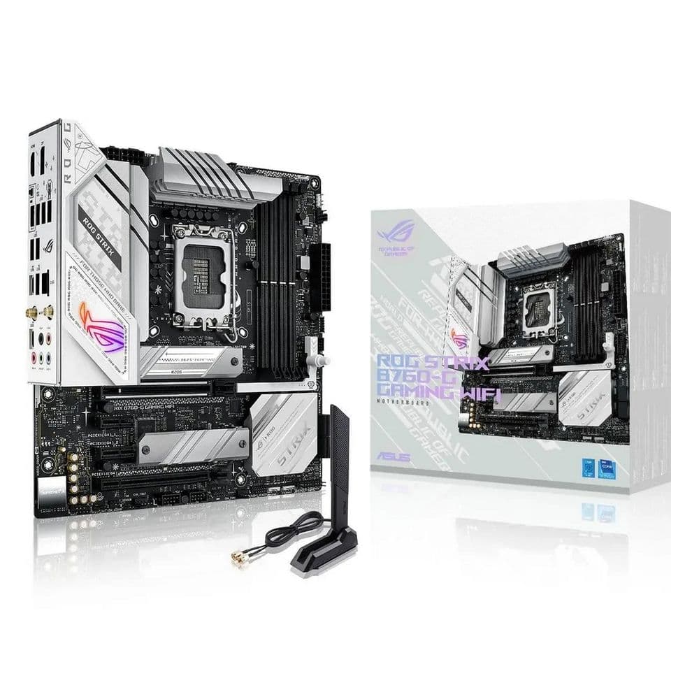 Материнская плата ASUS ROG STRIX B760-G GAMING WIFI LGA1700 mATX 4xDDR5 2xPCIEx16 2xPCIEx1 2xM.2 2хUSB-C DP HDMI 2.5GLAN Wi-Fi 6Е