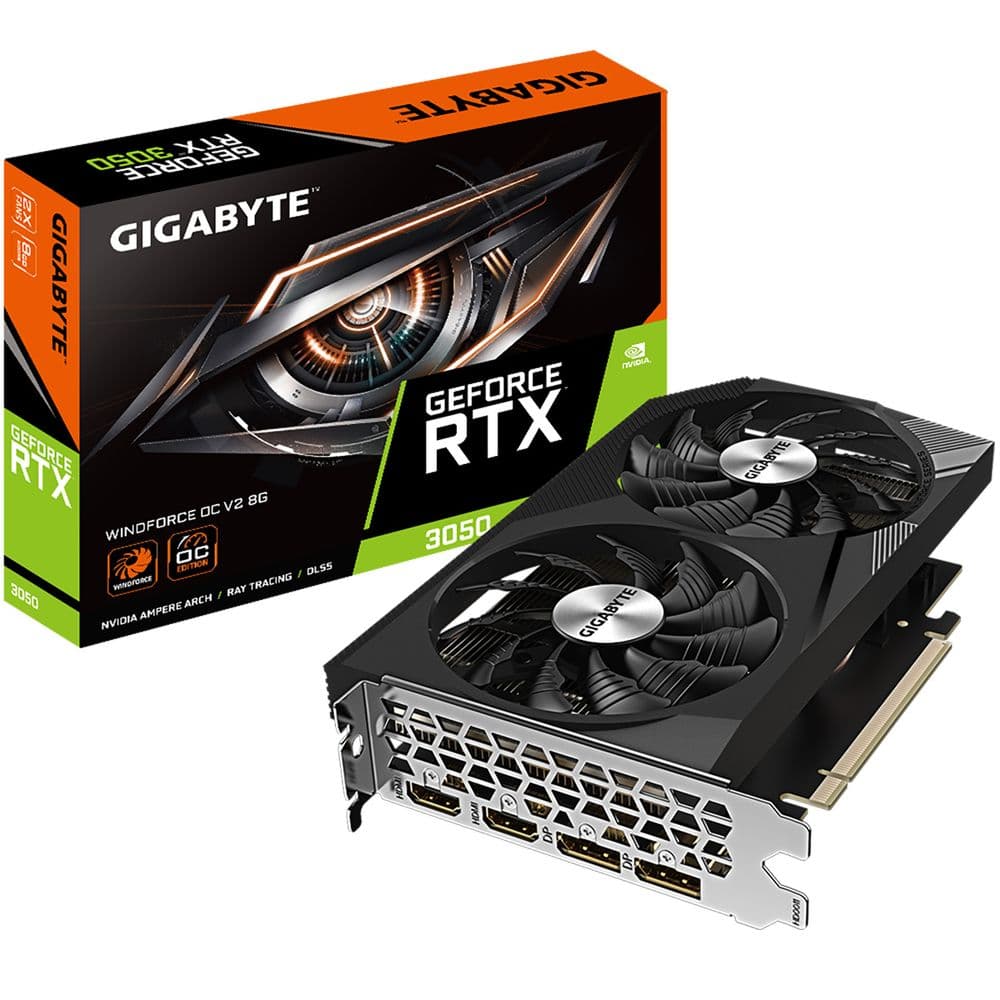 Видеокарта Gigabyte Badpack RTX3050 WINDFORCE OC V2 8GB GDDR6 128bit 2xDP 2xHDMI 2FAN RTL