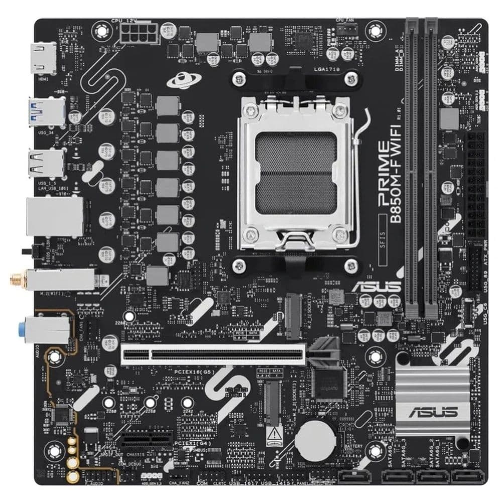Материнская плата ASUS PRIME B850M-F WIFI B850, AM5, 2*DDR5, 1*PCIEx16, 1*PCIEx1, 2*M.2, 1xTypeC, 4*USB3.2Gen1, 8*USB2.0, 4*SATA3.0, 1G, HDMI, M-ATX, RTL