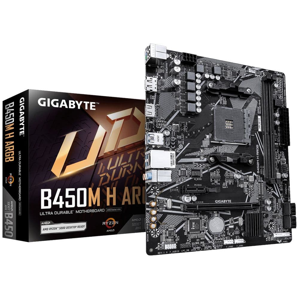 Материнская плата Gigabyte B450M H ARGB B450, AM4, 2*DDR4, 1*PCIEx16, 1*PCIEx1, 1*M.2, 6*USB3.2Gen1, 6*USB2.0, 4*SATA3.0, 1G, DP, HDMI, M-ATX, RTL