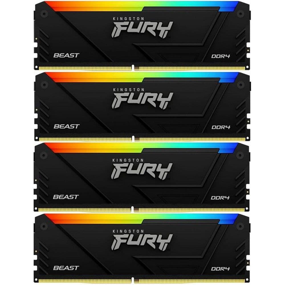 Модуль памяти 32GB Kingston DDR4 3200 DIMM FURY Beast RGB Black Gaming Memory Non-ECC, CL16, 1.35V, Heat Shield, Kit (4x8GB), XMP, 1RX8, RTL