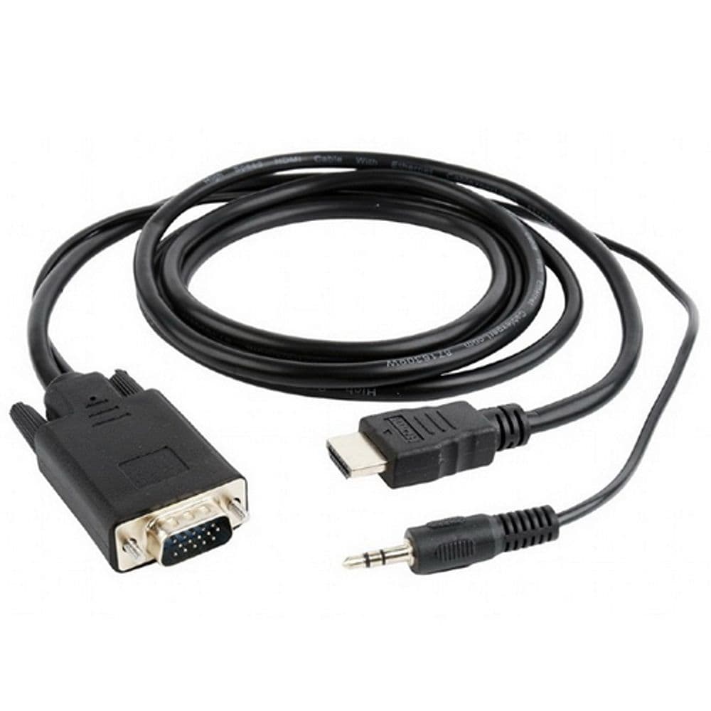 Кабель Cablexpert HDMI-VGA A-03-6, 19M/15M + 3.5Jack, 1.8м, черный, позол.разъемы, пакет A-HDMI-VGA-03-6