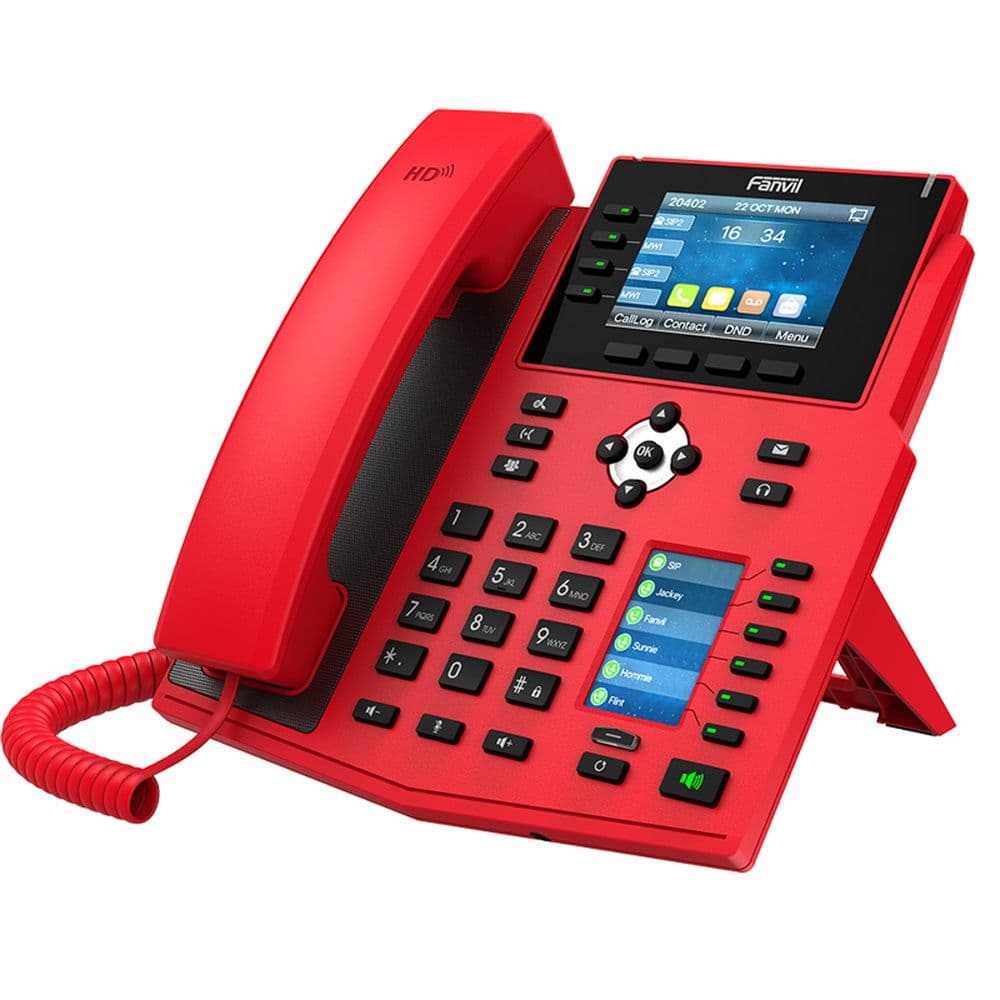 Телефон IP Fanvil X5U-R 16 линий, цветной экран 3.5" + доп. цветной экран 2.4", HD, Opus, 10/100/1000 Мбит/с, USB, Bluetooth, PoE, Красный