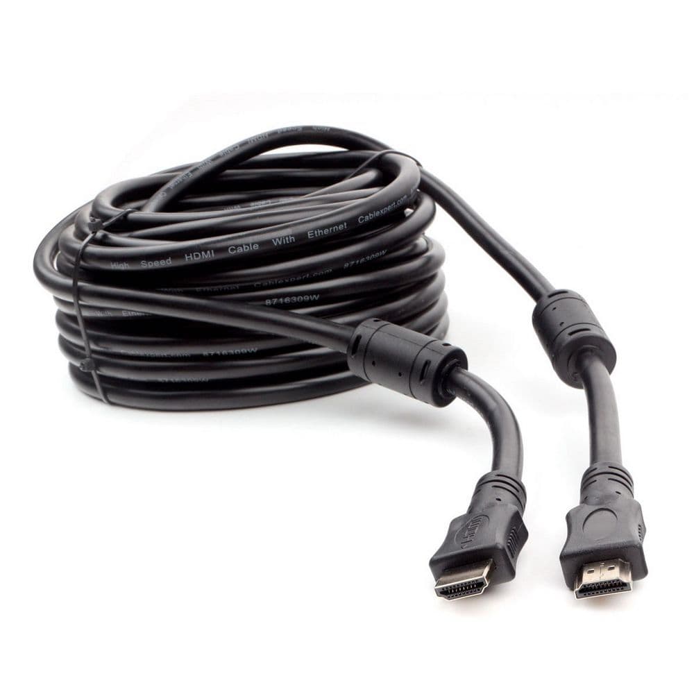 Кабель HDMI Cablexpert CCF2-HDMI4-15M 15м, v1.4, 19M/19M, черный, позол.разъемы, экран, 2 ферр кольца, пакет