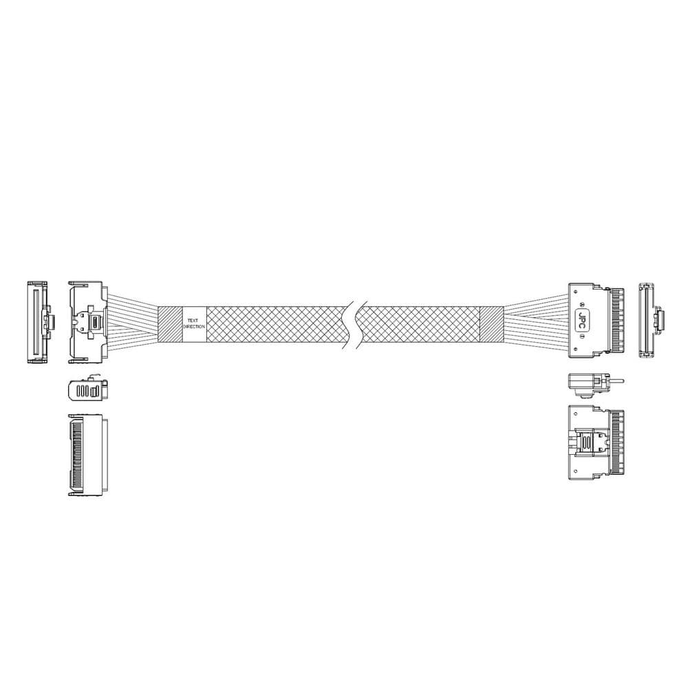 Кабель JPC P7328DN00800-1 Cable MCIO x8 74P (прямой Straight Type) -TO- Slimline SAS x8 74P (SFF8654, прямой Straight Type), 85 Ohm, L:80cm
