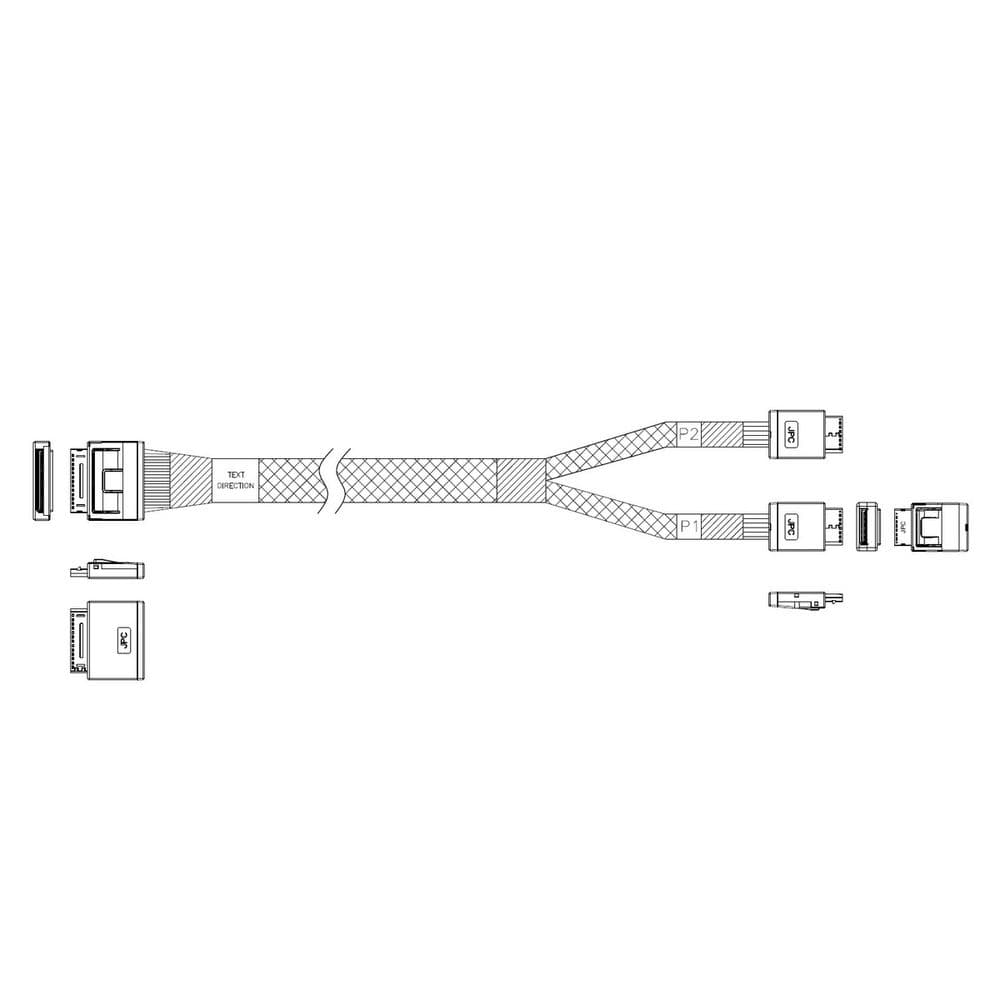 Кабель JPC P5251DR01000-1 Cable OCuLink x8 80P (прямой Straight Type) -TO- 2x OCuLink x4 42P (прямой Straight Type), 85 Ohm, L:100cm