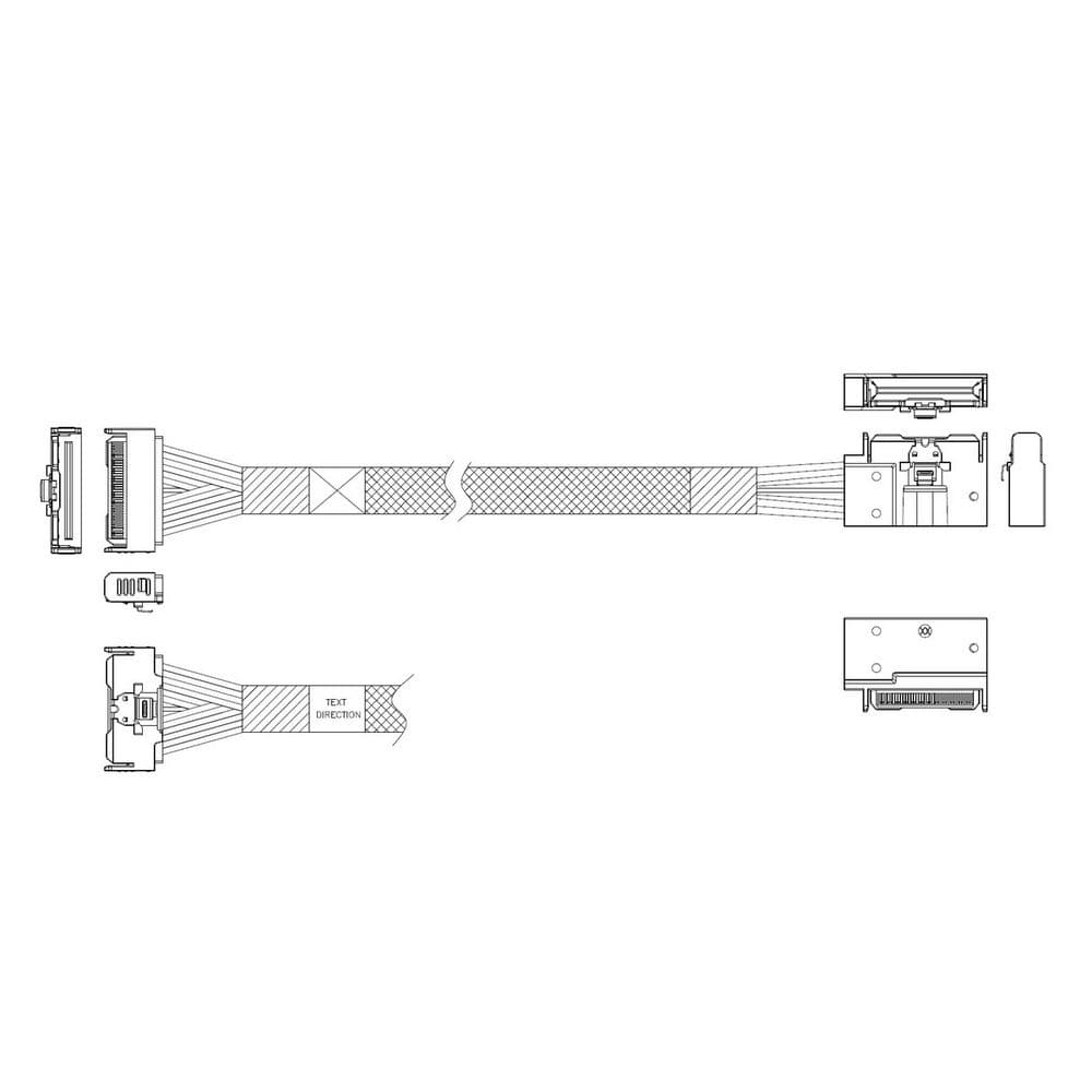Кабель JPC P7359GB00800-1 Cable MCIO x8 74P (прямой Straight Type) -TO- MCIO x8 74P (угловой Left Exit), 85 Ohm, L:80cm