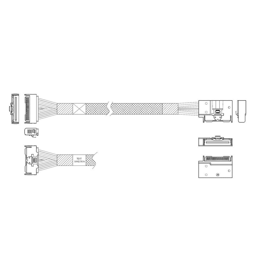 Кабель JPC P7360GB00800-1 Cable MCIO x8 74P (прямой Straight Type) -TO- MCIO x8 74P (угловой Right Exit), 85 Ohm, L:80cm