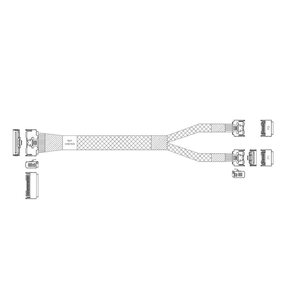 Кабель L285MM005-SD-R Cable MCIO x8 74P (STRAIGHT TYPE) -TO- 2*MCIO x4 38P (STRAIGHT TYPE), L:80cm