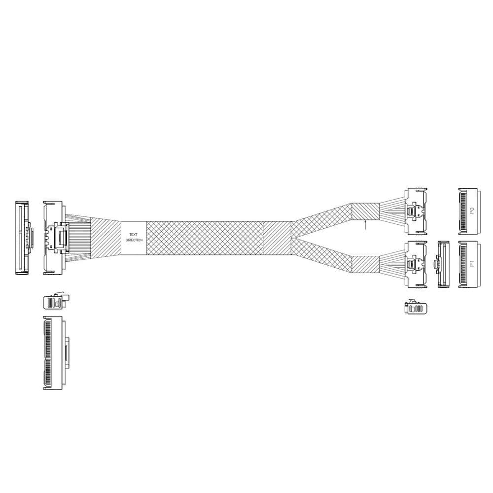 Кабель L285MM007-SD-R Cable MCIO x16 124P (STRAIGHT TYPE) -TO- 2*MCIO x8 74P (STRAIGHT TYPE), 85 Ohm, L:80cm