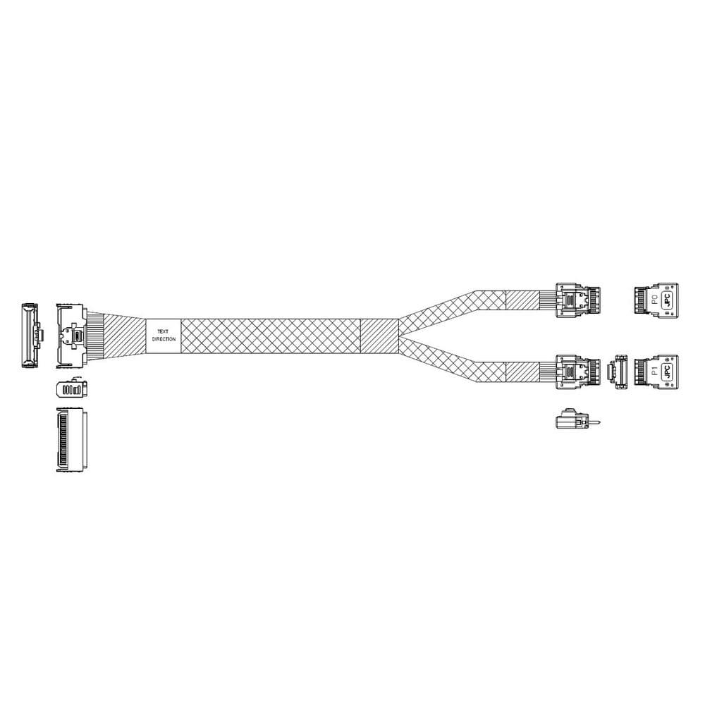 Кабель L285MM011-SD-R Cable MCIO x8 74P (прямой Straight Type) -TO- 2x Slimline SAS x4 38P (SFF8654, прямой Straight Type), 85 Ohm, L:80cm