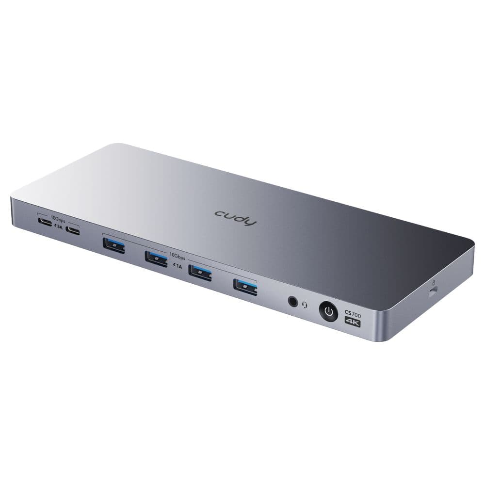 Концентратор CUDY 13-IN-1 10Gbps USB-C Dual 4K Docking Station | 150W PSU Up to One 5K(5120x2880p60) or Two 4K(4096x2160p60) Video output, 2 x Display 1.2a Port, 2 x HDMI 2.0 Port;1 x 10Gbps Upstream USB-C 3.2Gen2 port (PD 100W); 2 x 10Gbps USB-C 3.2Gen2 ports (Up to 15W per port);