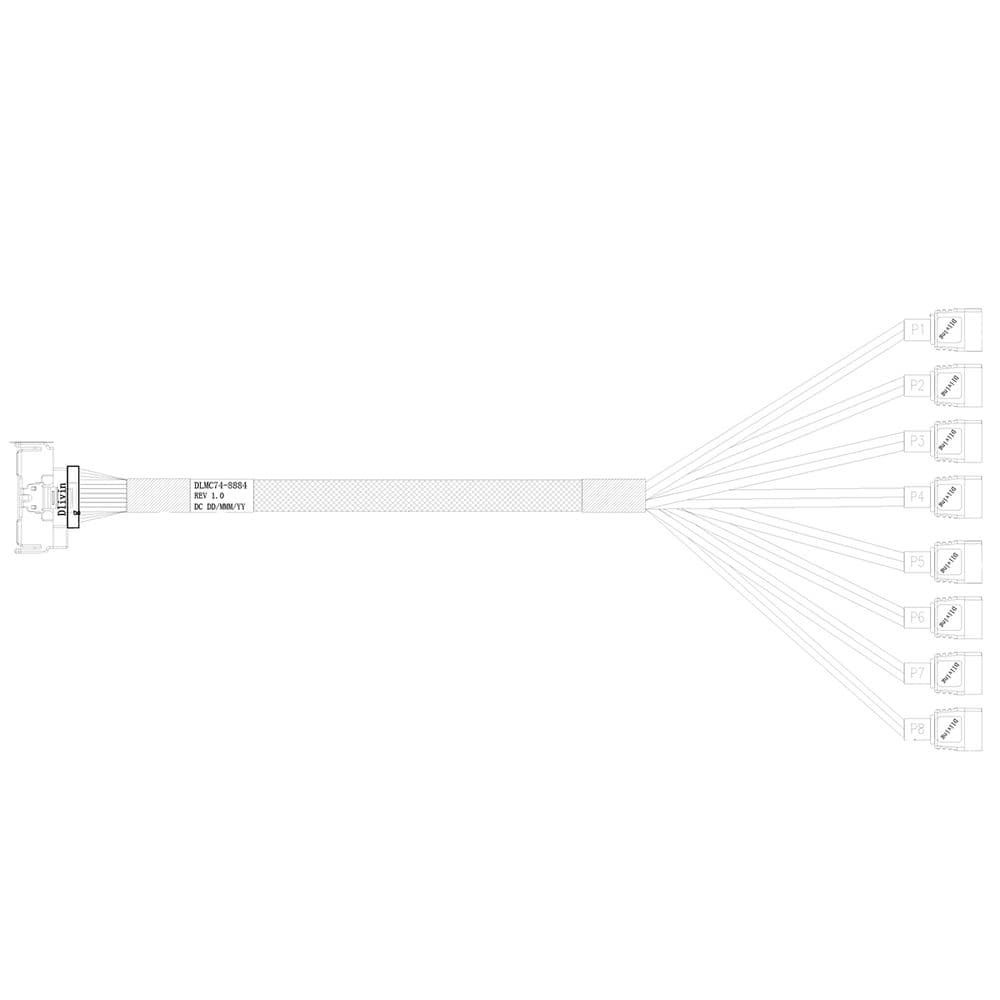 Кабель DiliVing DLMC74-8884 Cable MCIO x8 74P (прямой) -TO- 8x SATA 7P (прямой), 85 Ohm, 12G, L:75cm