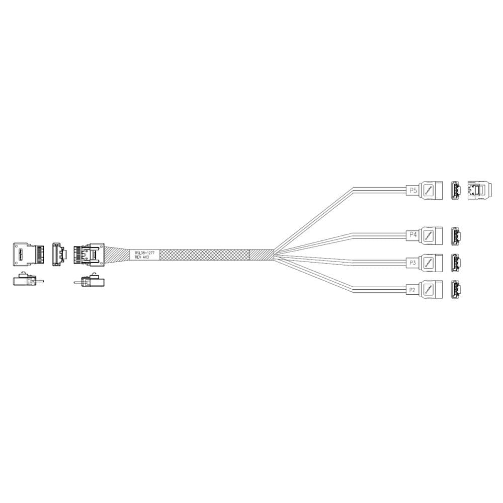 Кабель Amphenol RSL38-1277 Cable Slimline SASx4 (SFF8654) -to- 4 SATA (7pin), 100 Ohm, (6G), 100CM