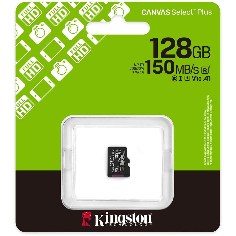 Карта памяти Kingston microSDXC 128GB Canvas Select Plus Memory Card SDCS3/128GBSP UHS-I U1 Class 10/V10/A1, w/o Adapter, 150Mb/s, RTL