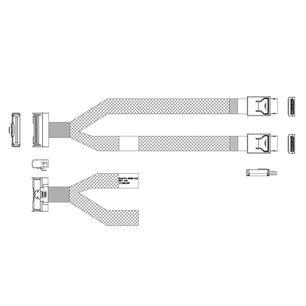 Кабель DiliVing DLMC74-6658 Cable MCIO x8 74P (прямой) -TO- 2x OCuLink x4 42P (прямой), 85 Ohm, PCIe 4.0, L:80cm (CMC11)