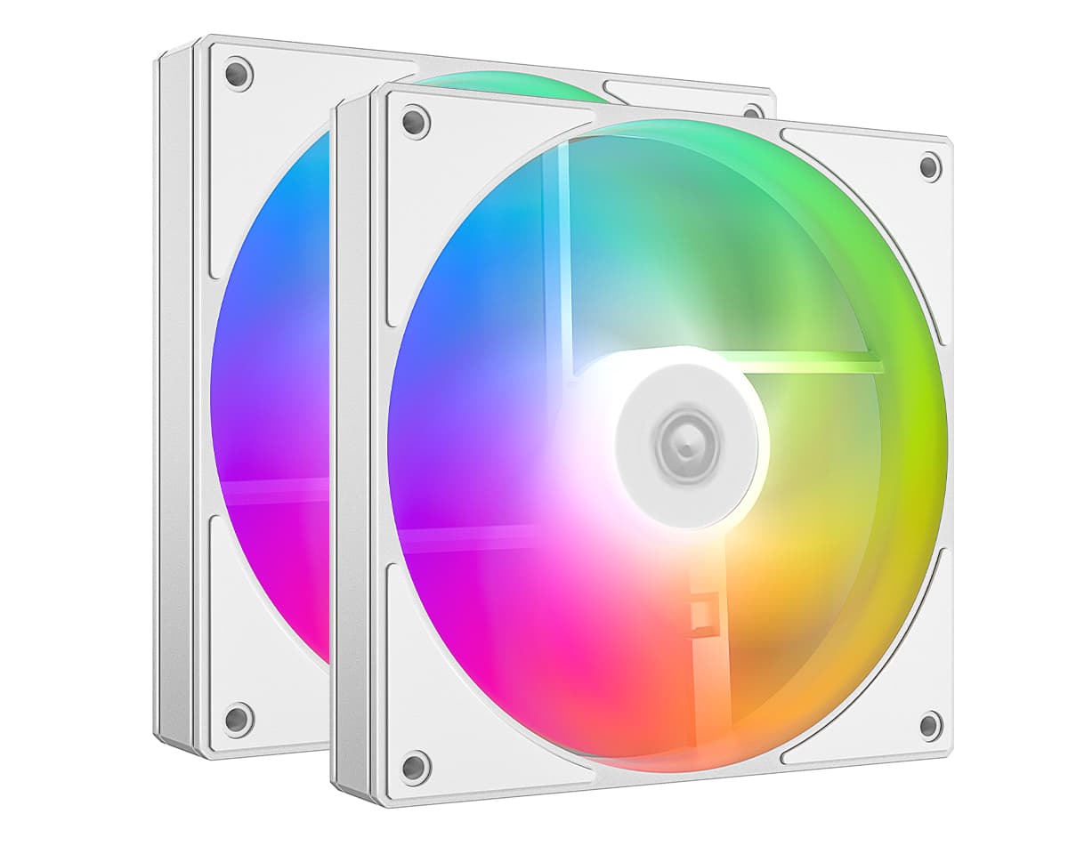 Вентилятор ID-COOLING AS-140-ARGB-W DUET (2 in 1) 140x140x25мм (32шт./кор, PWM, резиновые углы, белый, 300-1800об/мин, супертихий) BOX