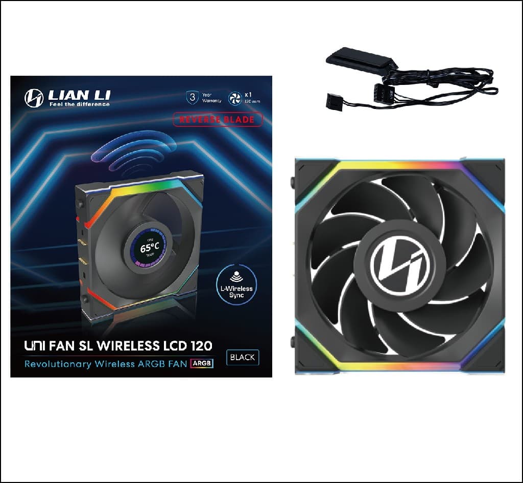 Вентилятор Lian Li UNI FAN SL WIRELESS LCD 120 Reverse Blade / 12RSLLCD1W1B BLACK / 120x124,5x28мм (1.6” LCD дисплей, PWM, ARGB, 1900 об/мин (Max.), 31dBa) / G99.12RSLLCD1W1B.R0