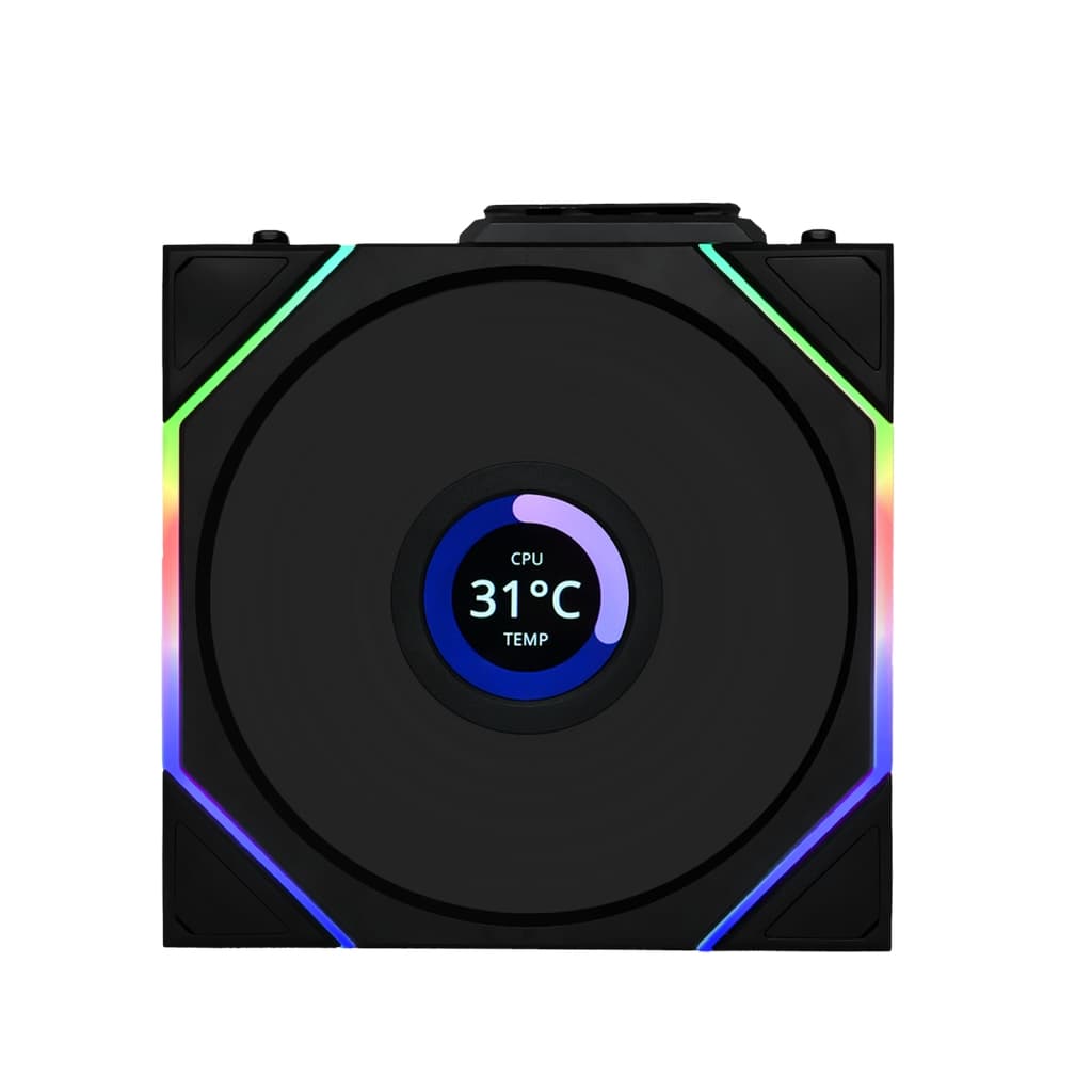 Вентилятор Lian Li UNI FAN TL WIRELESS LCD 120 Reverse Blade / 12RTLLCD1W1B BLACK / 120x124x28мм (PWM, ARGB, 1900 об/мин (Max.), 31dBa) / G99.12RTLLCD1W1B.R0