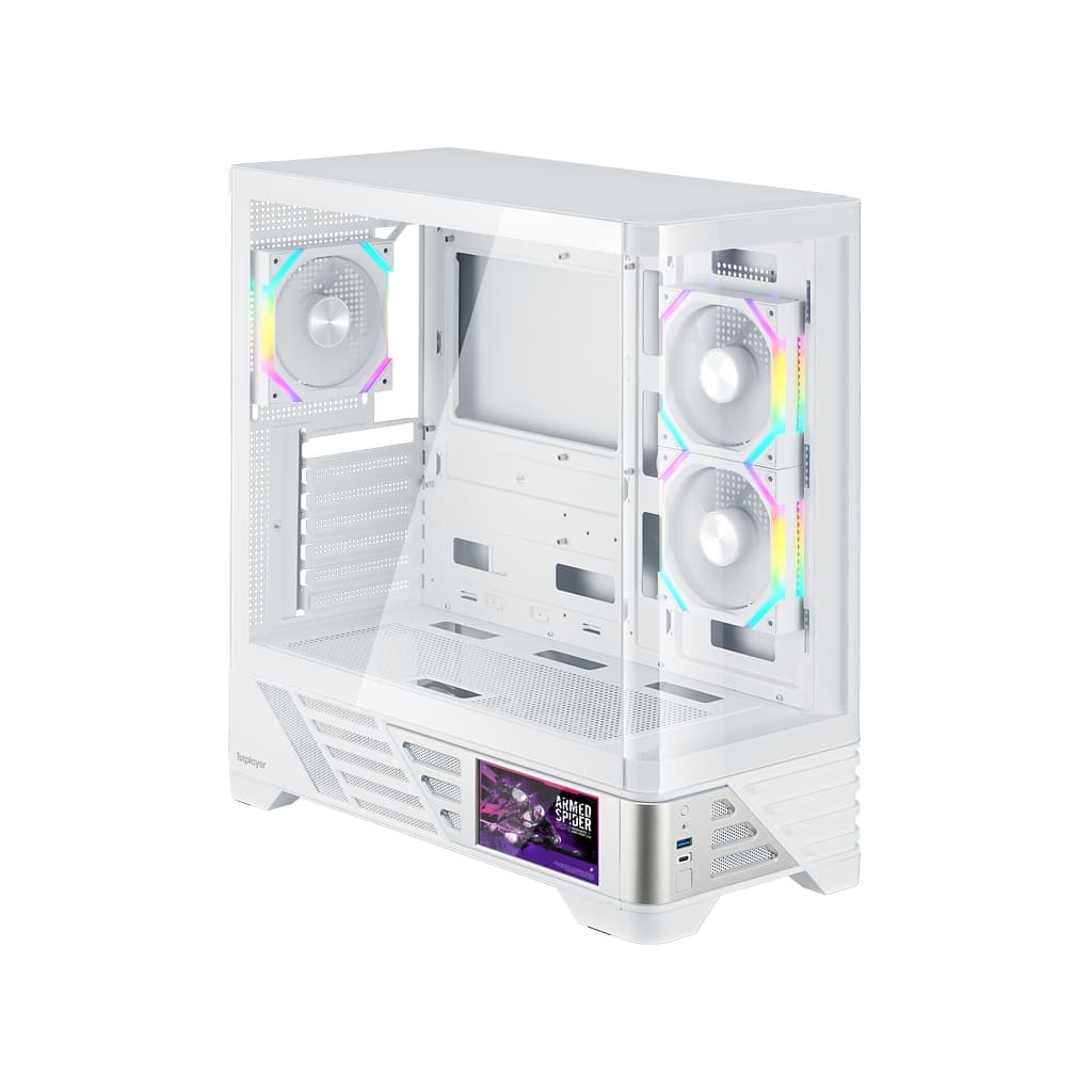 Корпус 1STPLAYER MC8 White / ATX / 5.5" LCD display / 3x120mm ARGB fans & hub / MC8-WH-2FH7R-W-1FH7-W-HUB3