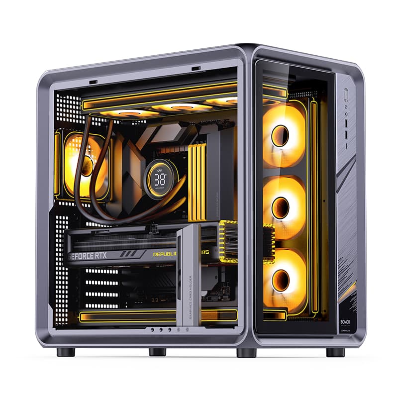 Корпус JONSBO Jonsplus BO400, TG (aquarium), mini-ITX, mATX, ATX, серый