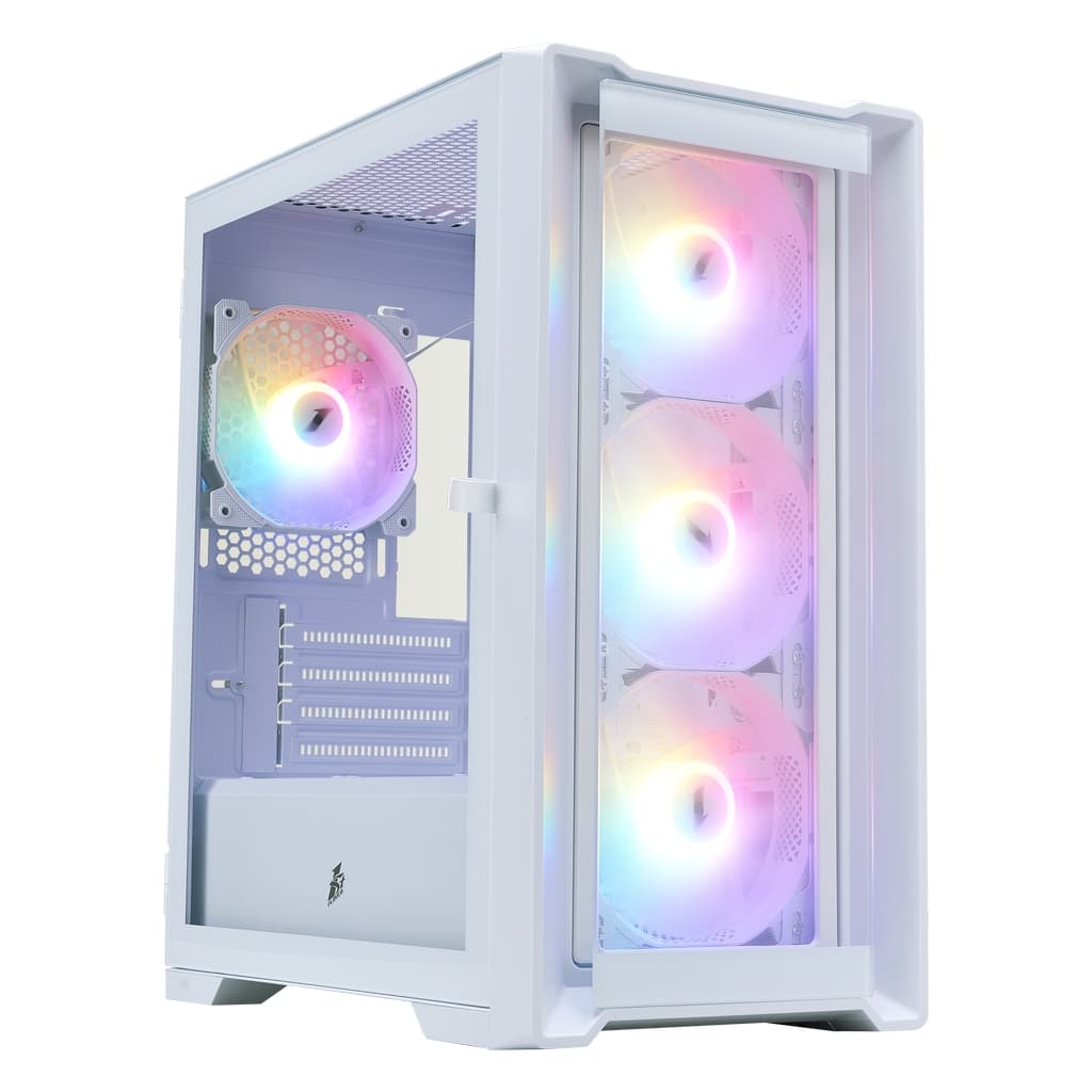 Корпус 1STPLAYER TRILOBITE T4-G GLASS FRGB White / mATX / 4x120mm FRGB fans / T4-G-WH-4F1-W