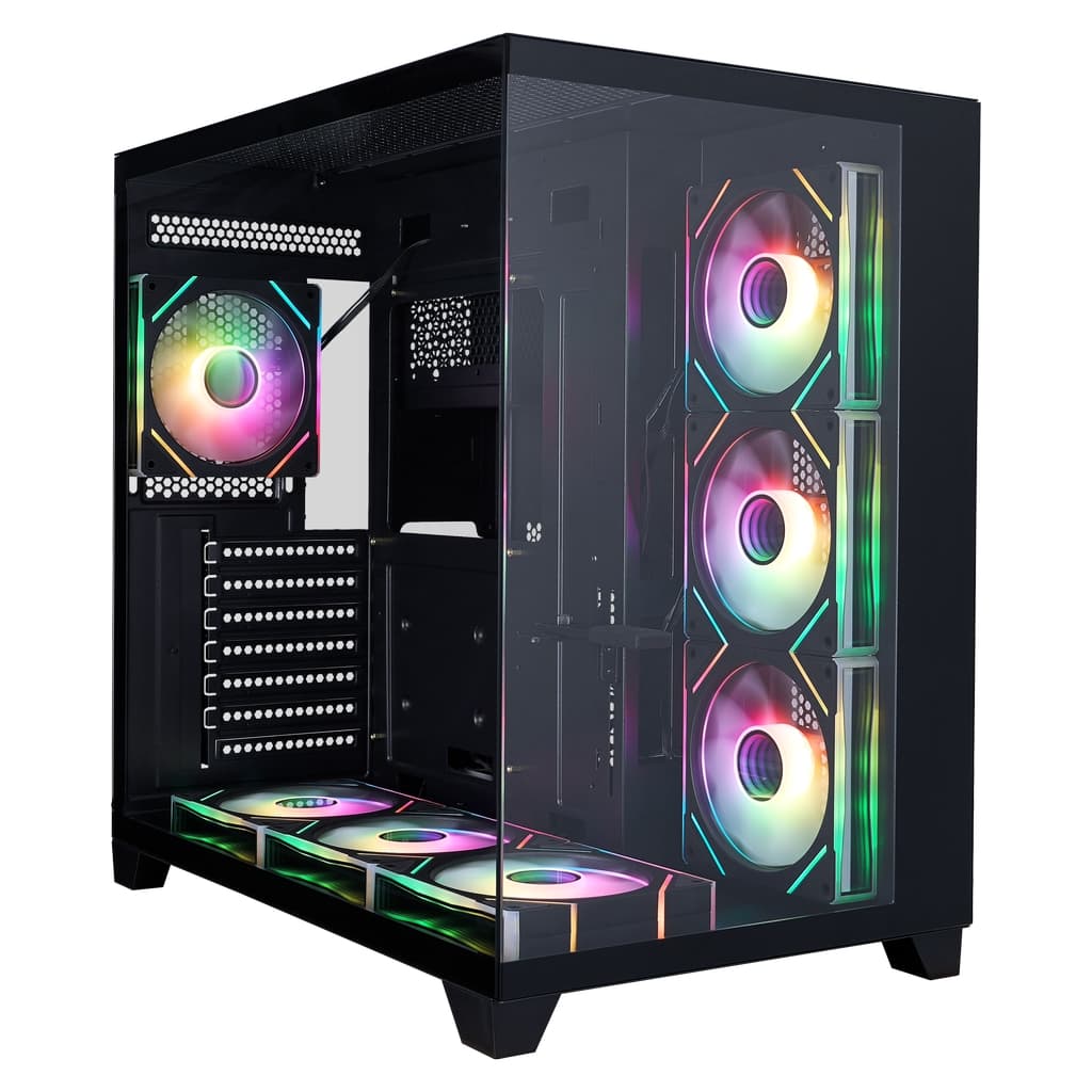 Корпус 1STPLAYER MEGAVIEW MV8-TP ARGB Black / ATX / 7x120mm ARGB fans & hub / MV8-TP-BK-6FC7R-1FC7-HUB2