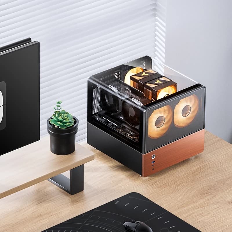Корпус JONSBO V12 Black, TG (aquarium), 2x120mm ARGB Fan, mini-ITX, mATX, черный