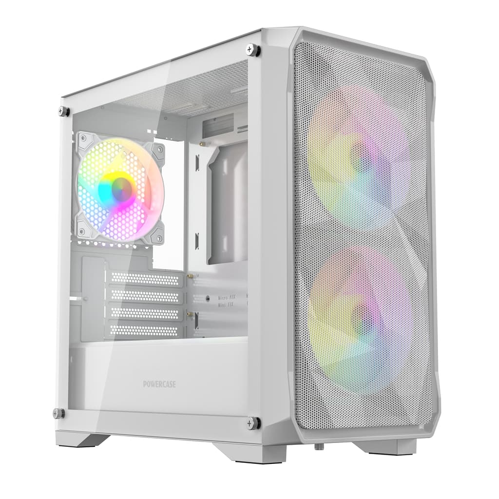 Корпус Powercase Mistral Micro A3W ARGB V2, Tempered Glass, 2x 140mm ARGB PWM+1x 120mm ARGB PWM, белый, mATX (CMMAW-A3-V2)