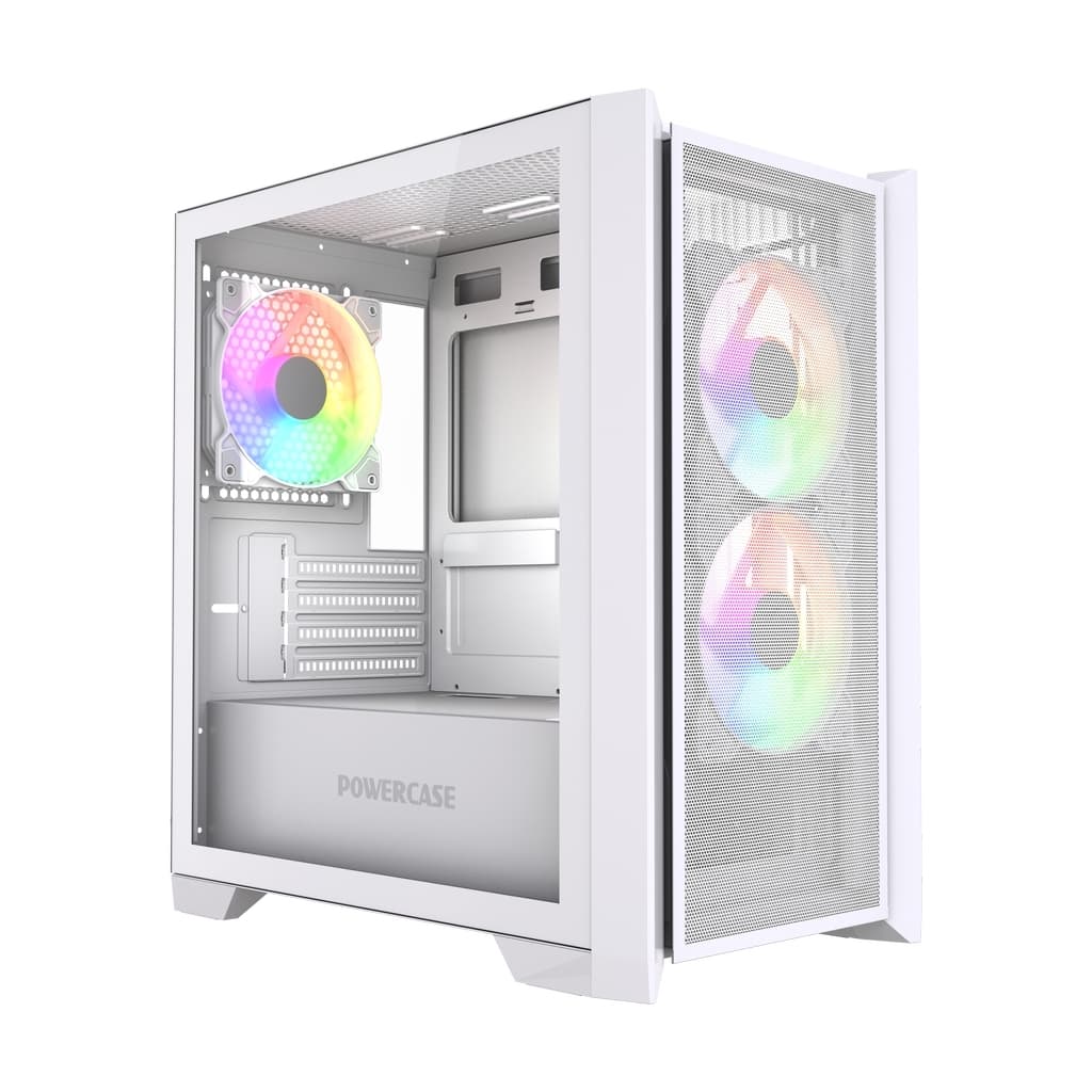 Корпус Powercase Alisio Micro Z3W ARGB V2, Tempered Glass, 3x 120mm ARGB fan, белый, mATX (CAMZW-A3-V2)