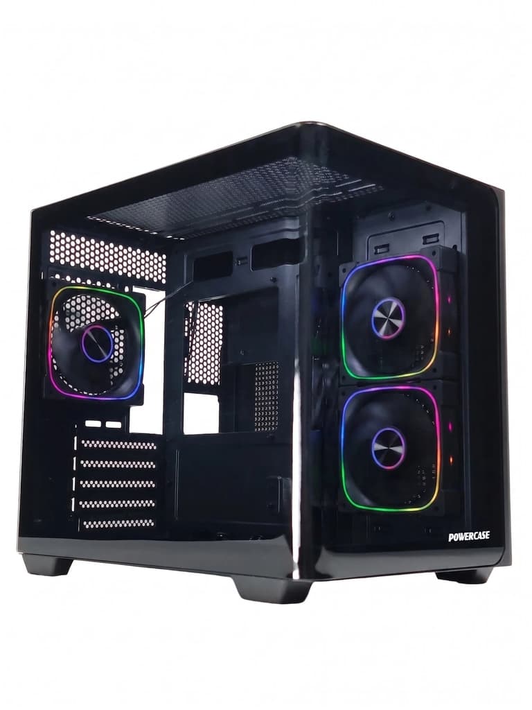 Корпус Powercase Vision Micro M5B, Curved Glass, Type-C, 3x 120mm ARGB PWM Fan, чёрный, mATX (CVMM5B-A3)